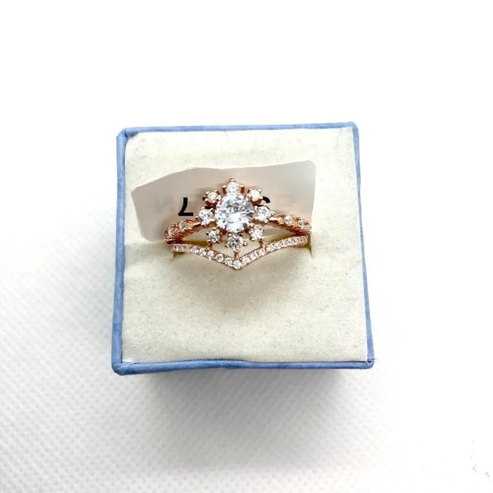 SIZE 7 925 Rose Gold Plated Snowflake Wishbone Ring